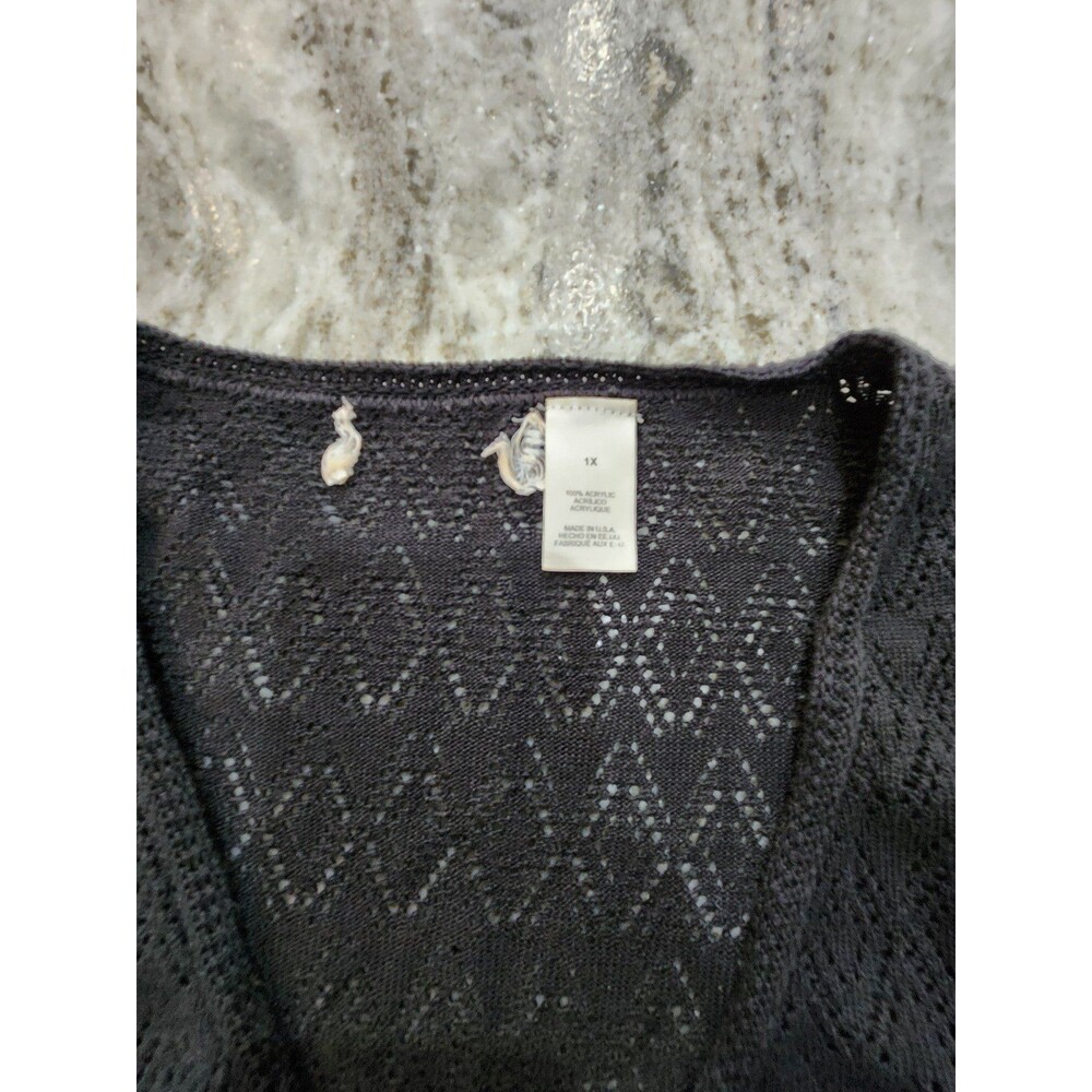 Woman's Sweater Cardigan 1X Black 3/4 Sleeve Plus size - Picture 3 of 6